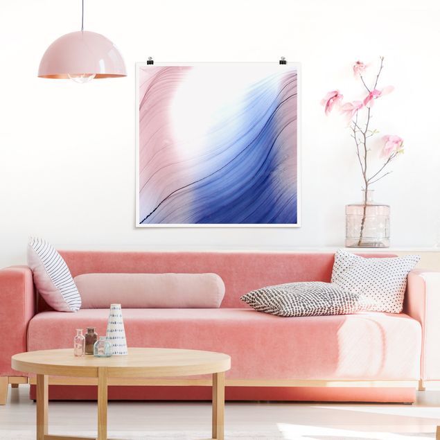 Wandbilder abstrakt Melierter Farbtanz Blau mit Rosa
