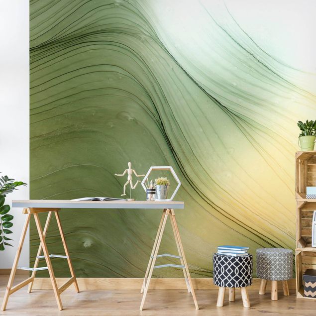 Fototapete abstrakt Meliertes Grün mit Honig