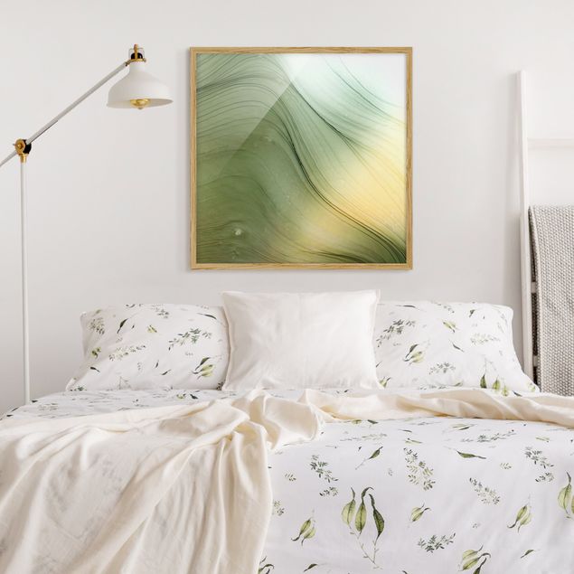 Gerahmte Bilder abstrakt Meliertes Grün mit Honig