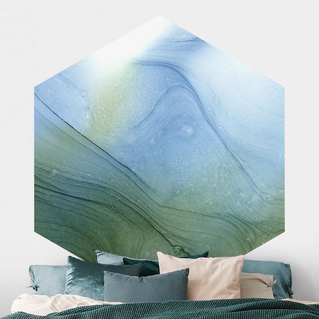 Abstrakte Kunst Bilder Meliertes Moosgrün mit Blau