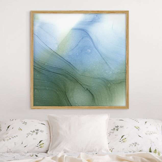 Abstrakte Kunst Bilder Meliertes Moosgrün mit Blau