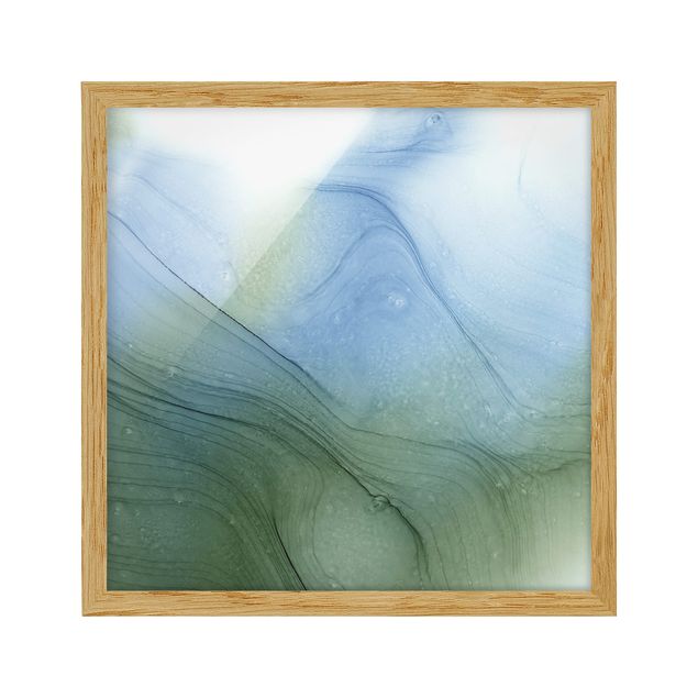 Kunstdruck Bilder mit Rahmen Meliertes Moosgrün mit Blau