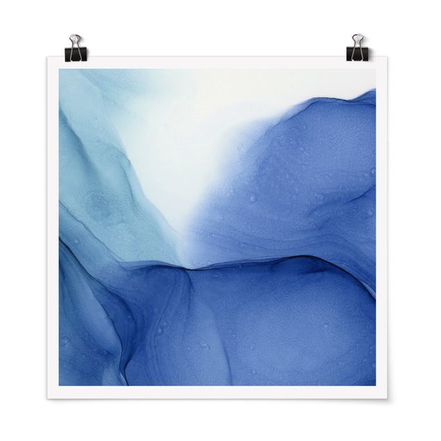 Poster abstrakt Meliertes Tintenblau