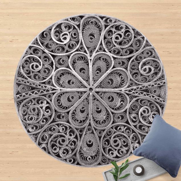 Outdoor Teppich Metall Ornamentik Mandala in Silber