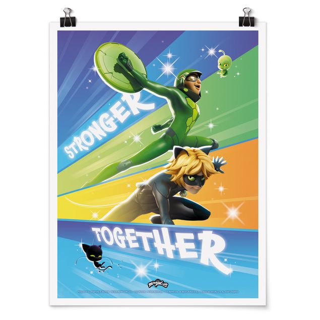 Poster - Miraculous Cat Noir und Carapace Stronger Together - Hochformat 3:4