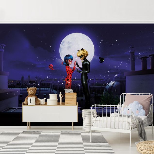 Tapeten modern Miraculous Ladybug and Cat Noir im Mondlicht