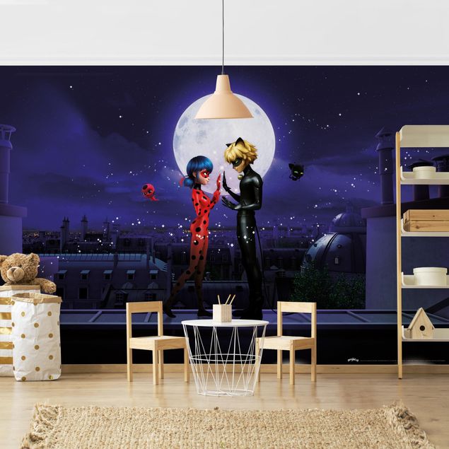 Fototapete blau Miraculous Ladybug and Cat Noir im Mondlicht
