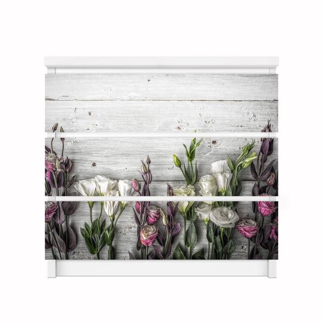 Klebefolie Wand Tulpen-Rose Shabby Holzoptik