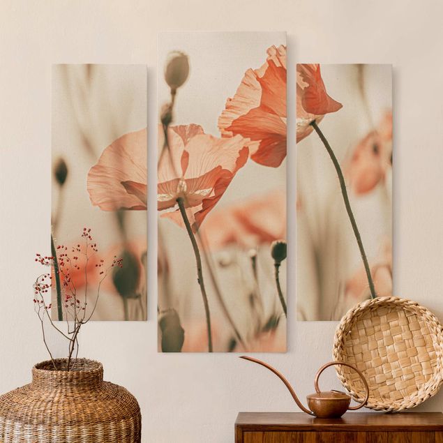 Leinwandbilder Wohnzimmer modern Mohnblüten im Sommerwind
