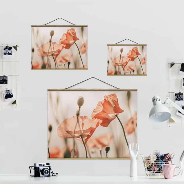Stoffbild mit Posterleisten - Mohnblüten im Sommerwind - Querformat 4:3