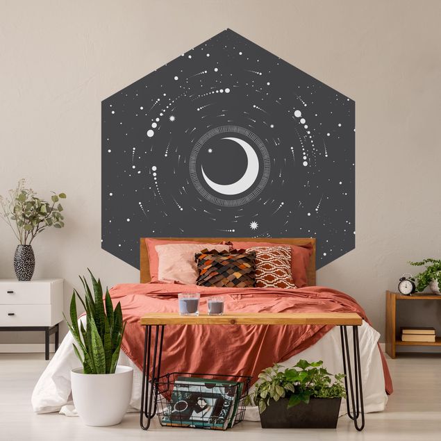 Tapete Hexagon Mond im Sternenkreis