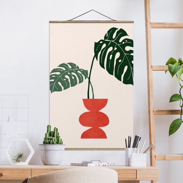 Bilder für die Wand Monstera in roter Vase