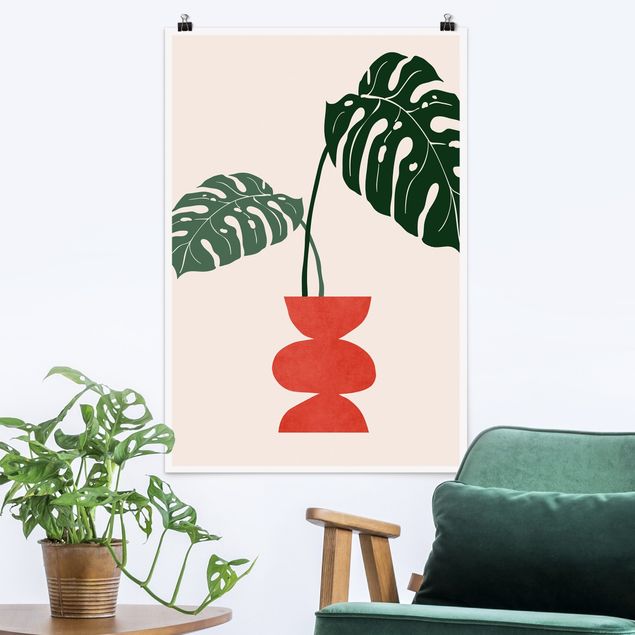 Kunstdrucke Poster Monstera in roter Vase