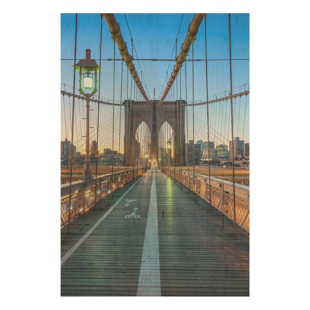 Holzbild Skyline Morgenblick von der Brooklyn Bridge