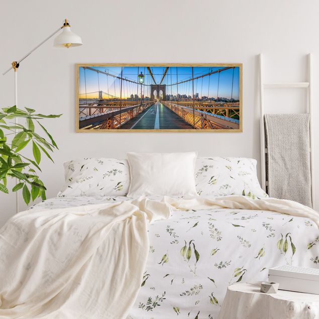 Bild mit Rahmen - Morgenblick von der Brooklyn Bridge - Panorama