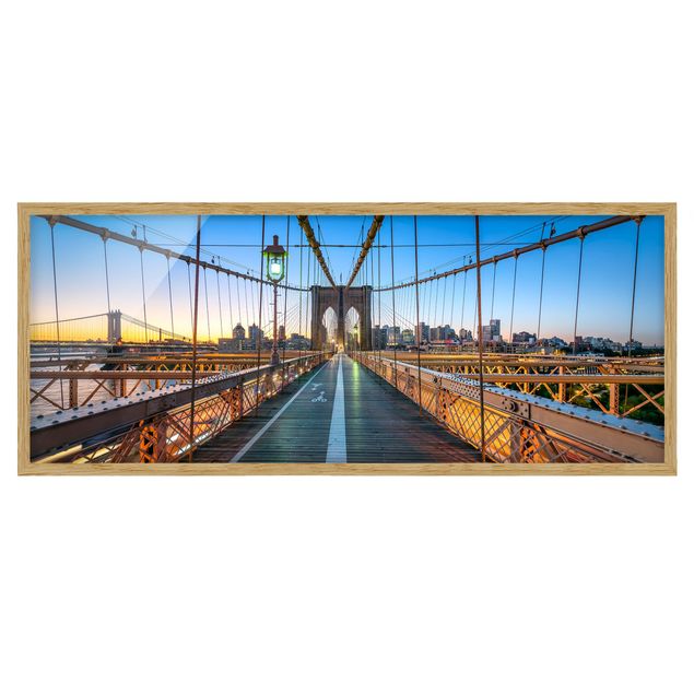Bild mit Rahmen - Morgenblick von der Brooklyn Bridge - Panorama