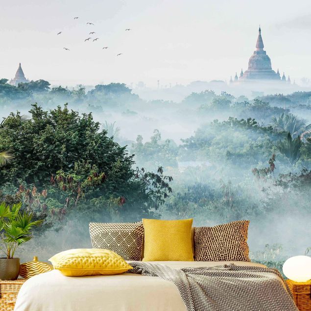 Fototapete Natur Morgennebel über dem Dschungel von Bagan