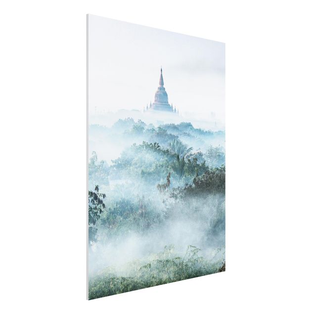 Forex Fine Art Print - Morgennebel über dem Dschungel von Bagan - Hochformat 3:4
