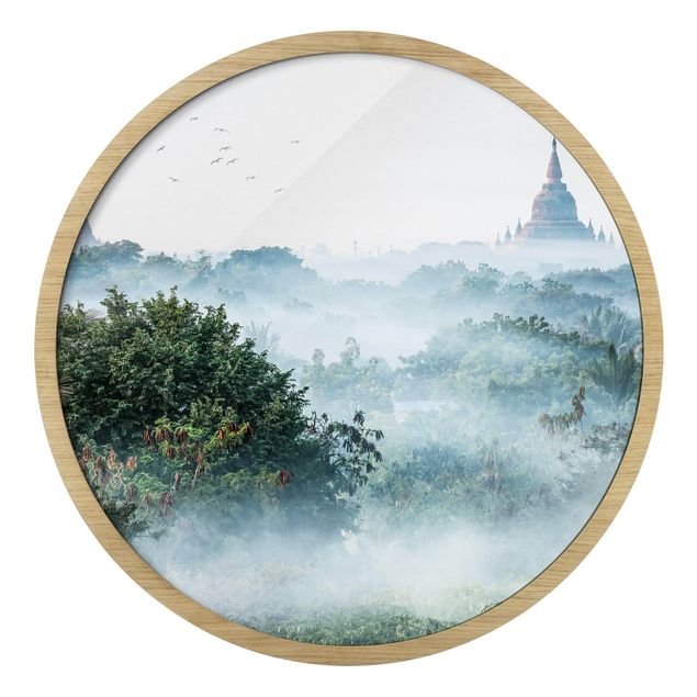 Bilder mit Rahmen Morgennebel über dem Dschungel von Bagan