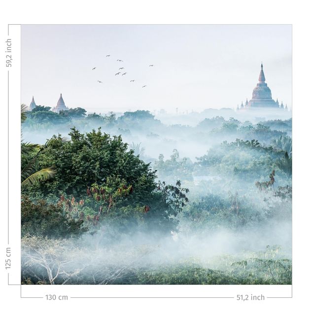 Vorhänge Wald Morgennebel über dem Dschungel von Bagan