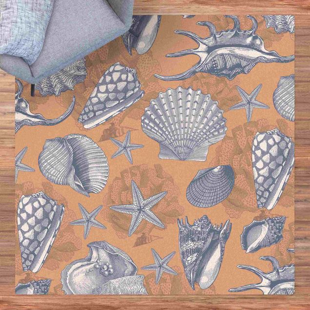 Teppiche Muster Nautik Seestern und Muscheln
