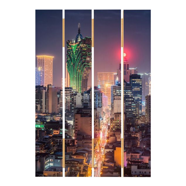 Holzbild - Nachtlichter von Macau - Hochformat