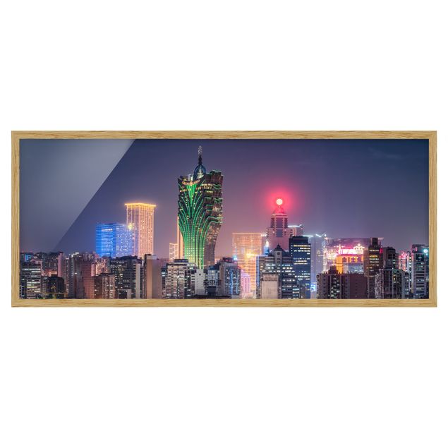 Bild mit Rahmen - Nachtlichter von Macau - Panorama