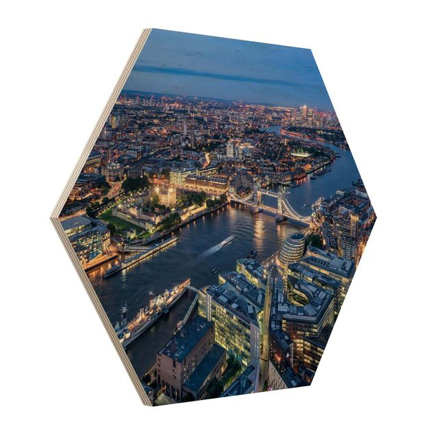Hexagon Bild Holz - Nachts in London