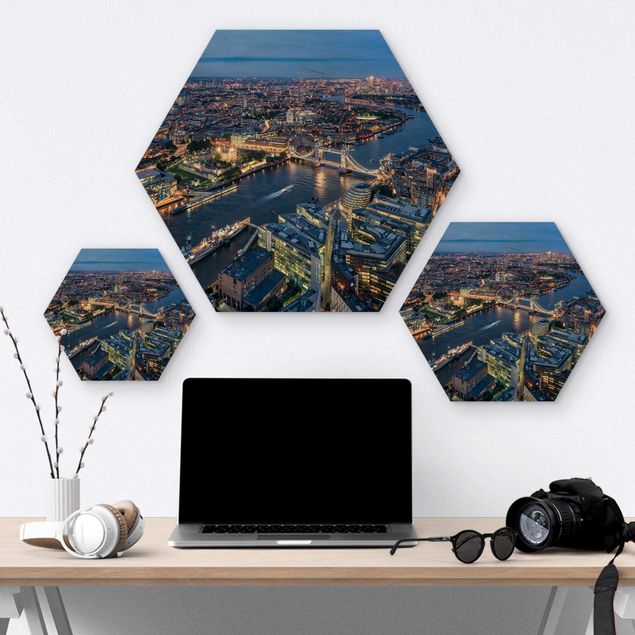 Hexagon Bild Holz - Nachts in London