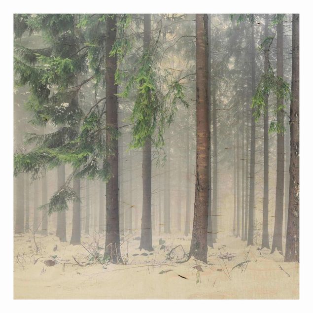 Holzbilder Landschaften Nadelbäume im Winter