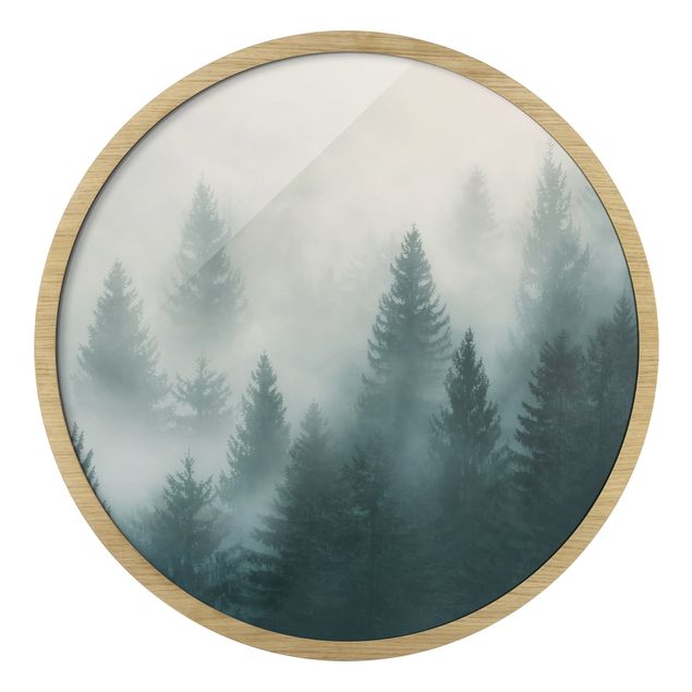 Wandbilder mit Rahmen Nadelwald im Nebel