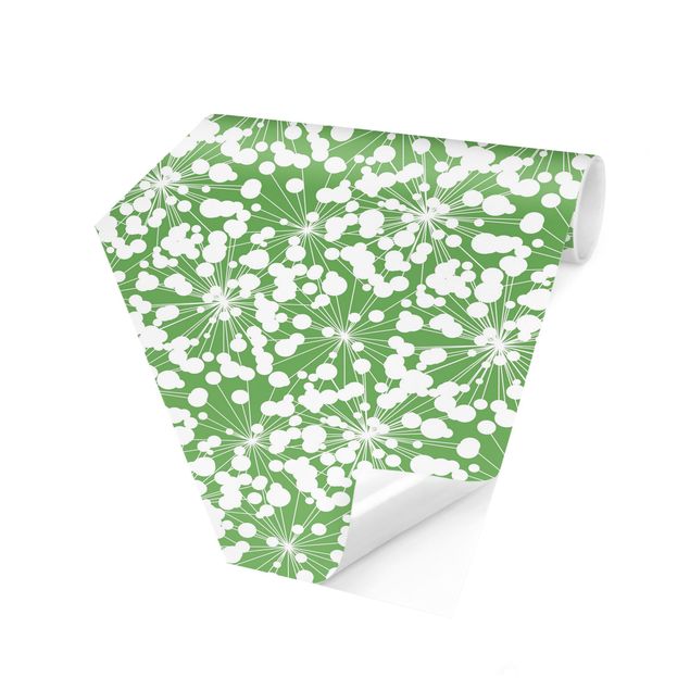 Grüne Tapete Natürliches Muster Pusteblume mit Punkten vor Grün