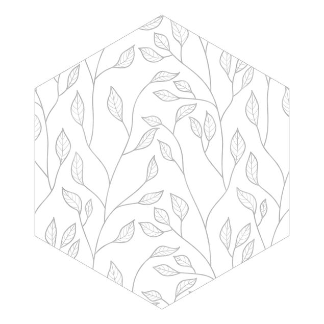Tapete grau Natürliches Muster Zweige mit Blättern in Grau