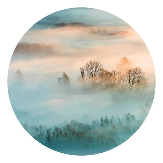 Runde Tapete selbstklebend - Nebel bei Sonnenaufgang