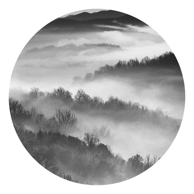 Fototapete Natur Nebel bei Sonnenuntergang Schwarz Weiß