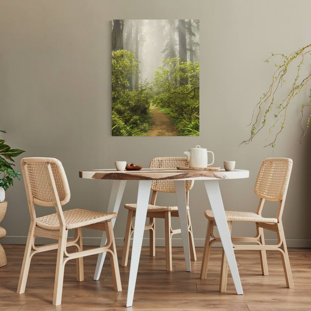 Moderne Leinwandbilder Wohnzimmer Nebliger Waldpfad