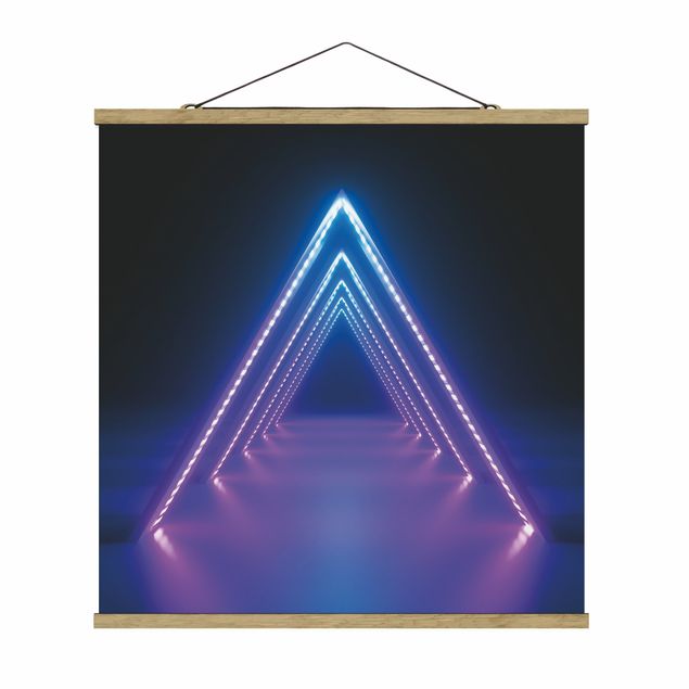 Stoffbild mit Posterleisten - Neon Dreieck - Quadrat 1:1