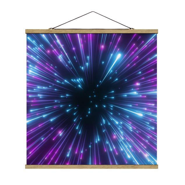 Stoffbild mit Posterleisten - Neon Feuerwerk - Quadrat 1:1