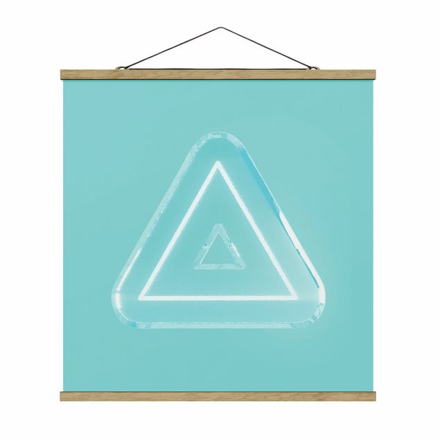 Stoffbild mit Posterleisten - Neon Gamer Symbol Dreieck - Quadrat 1:1