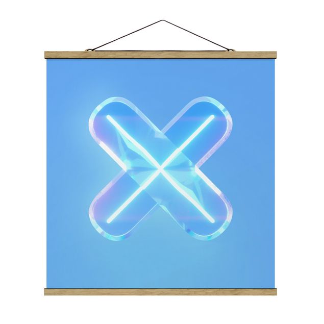 Stoffbild mit Posterleisten - Neon Gamer Symbol X - Quadrat 1:1