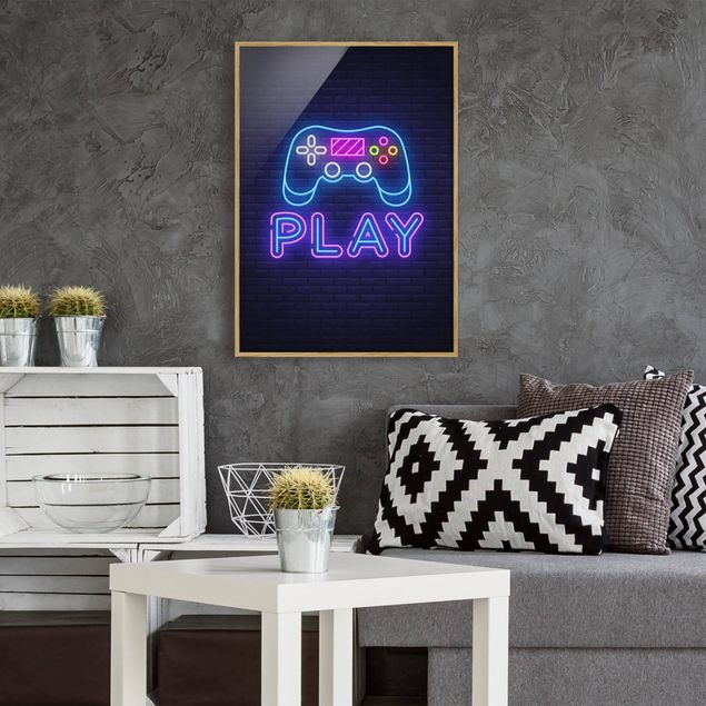 Wandbilder mit Rahmen Neon Gaming Controller