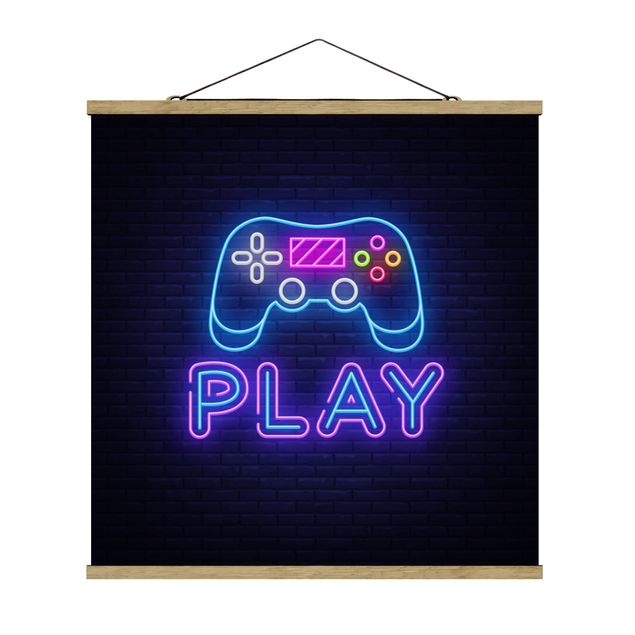 Stoffbild mit Posterleisten - Neon Gaming Controller - Quadrat 1:1