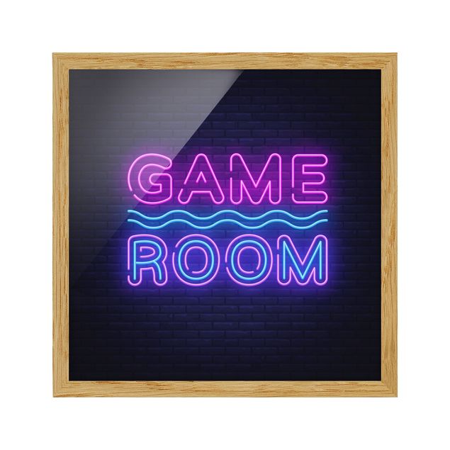Bild mit Rahmen - Neon Schrift Game Room - Quadrat - 1:1
