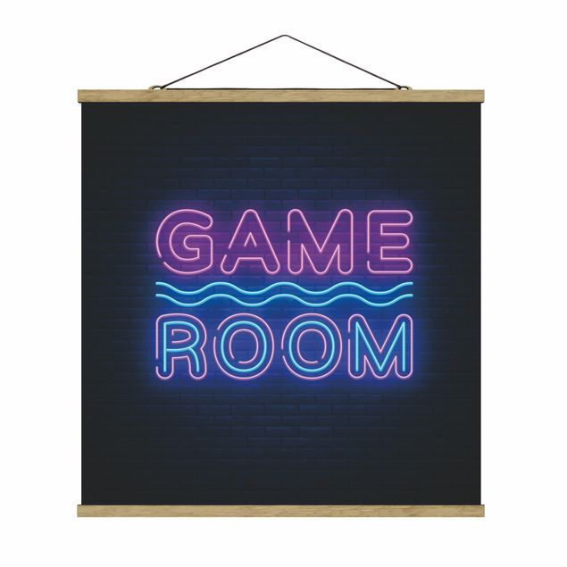 Stoffbild mit Posterleisten - Neon Schrift Game Room - Quadrat 1:1