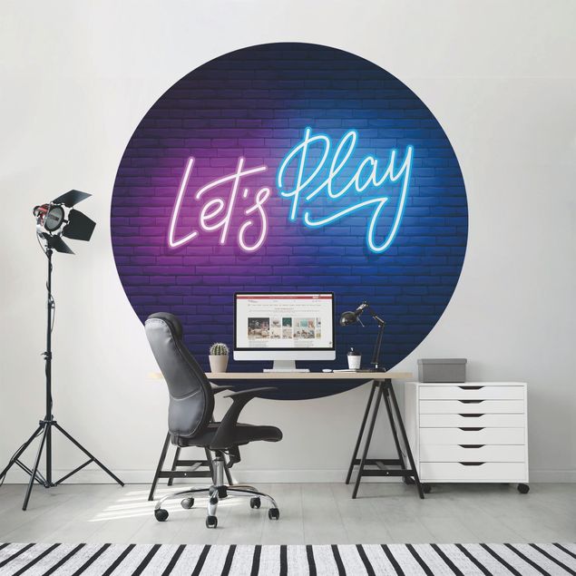 Runde Tapete selbstklebend - Neon Schrift Let's Play
