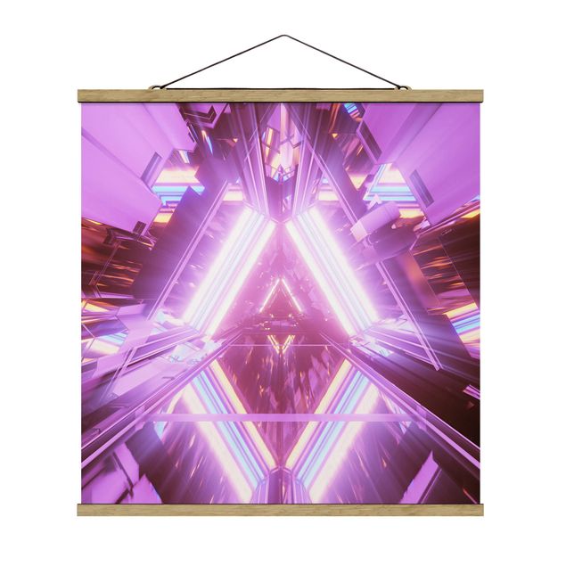 Stoffbild mit Posterleisten - Neonlichter im Dreieck - Quadrat 1:1