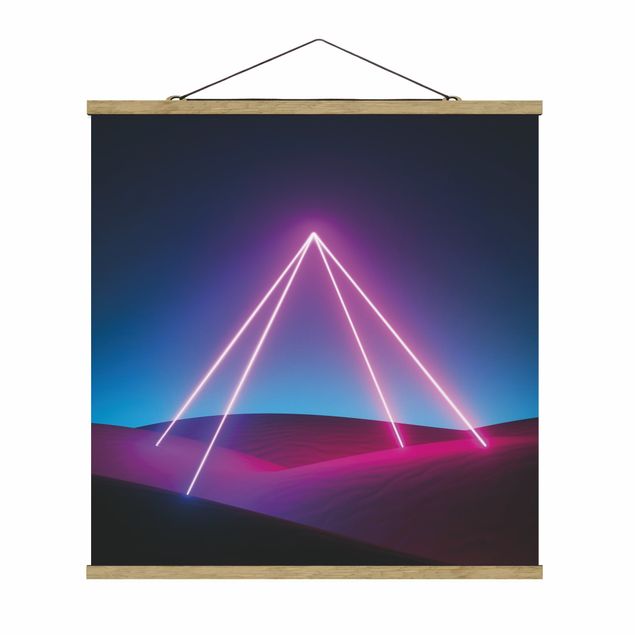 Stoffbild mit Posterleisten - Neonlichtpyramide - Quadrat 1:1