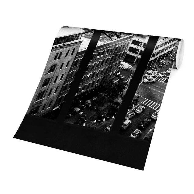 Wandtapete schwarz New York Fensterblick schwarz-weiß