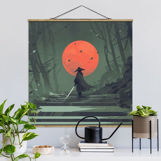 Schöne Wandbilder Ninja im roten Mondschein