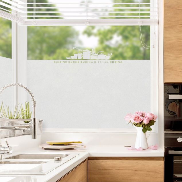 Fensterfolie Weiß No.UL926 Küchensilhouette Bordüre